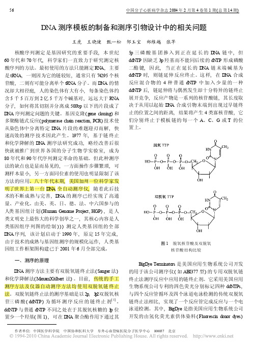 DNA测序模板的制备和测序引物设计中的相关问题