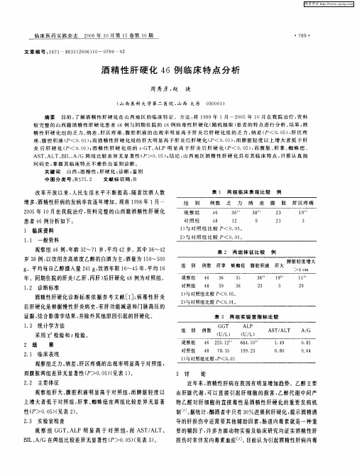 酒精性肝硬化46例临床特点分析