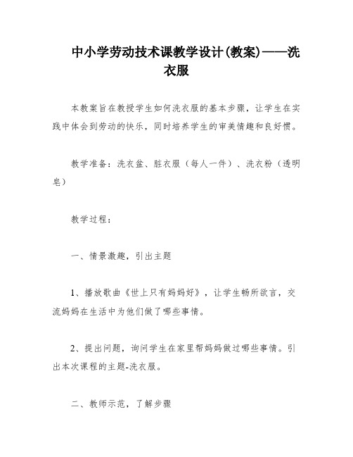 中小学劳动技术课教学设计(教案)——洗衣服