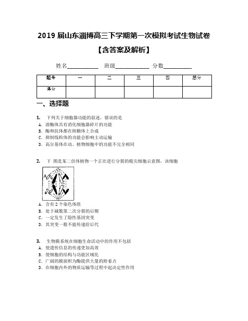 2019届山东淄博高三下学期第一次模拟考试生物试卷【含答案及解析】