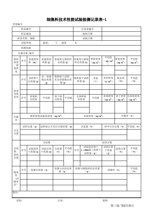 细集料技术性能试验检测记录表