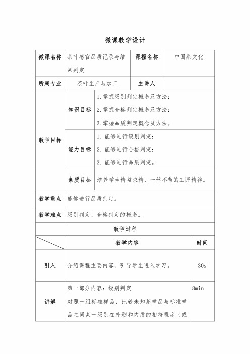 中职教育一年级上学期农林牧渔大类《茶叶感官品质记录与结果判定》教学设计