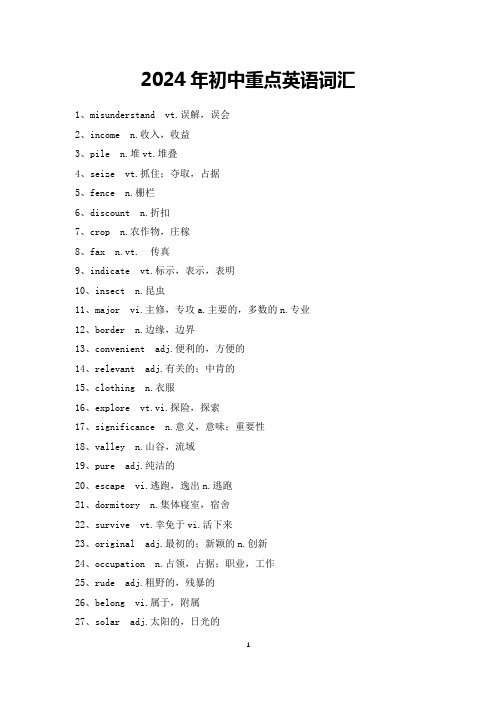 2024年初中重点英语词汇