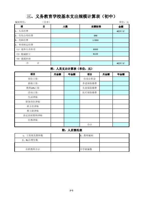 XXXX年义务教育学校预算报表