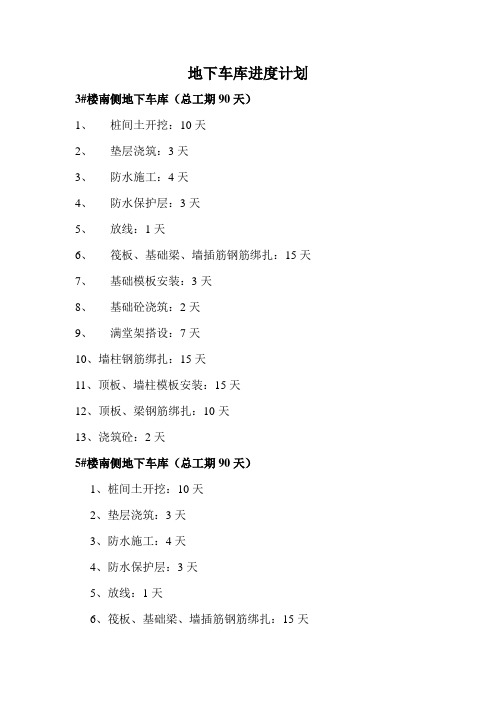 地下车库进度计划