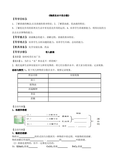 沪教版9下化学  6.1物质在水中的分散  教案 