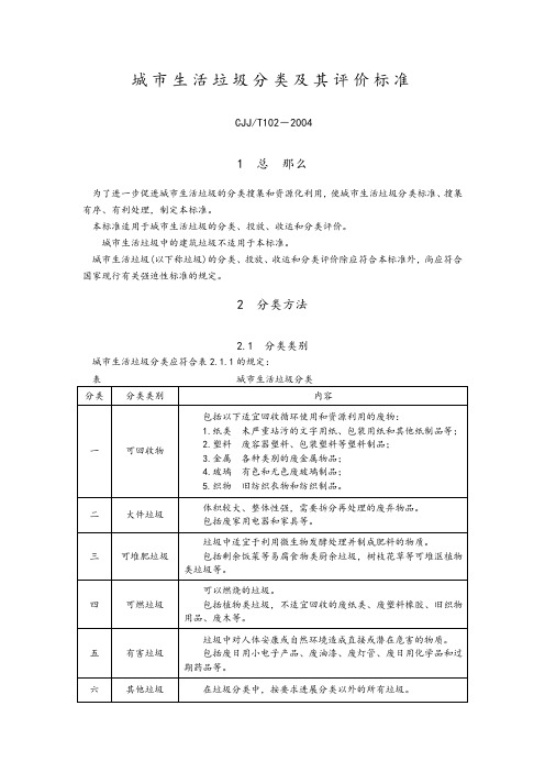 CJJT102_2004城市生活垃圾分类和评价标准