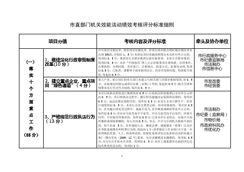 市直部门机关效能活动绩效考核评分标准细则