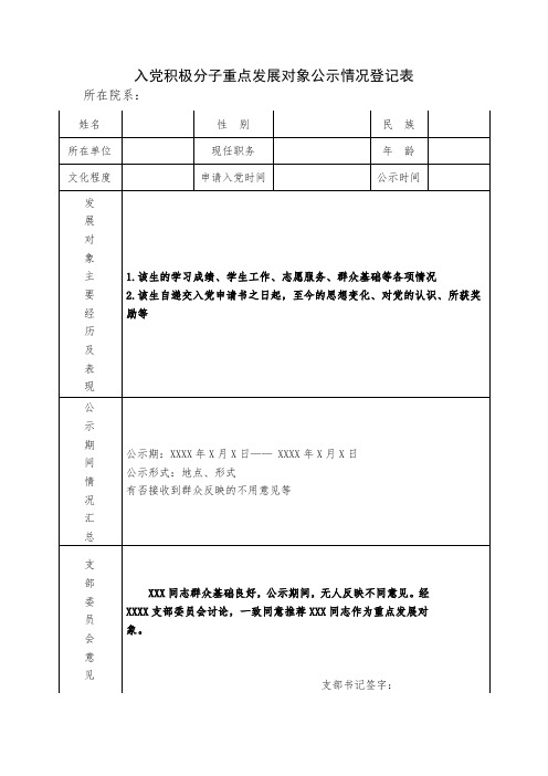 16. 入党积极分子重点发展对象公示情况登记表(更新)