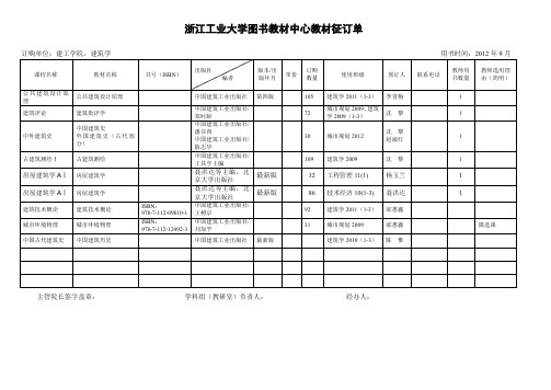 浙江工业大图书教材中心教材征订单