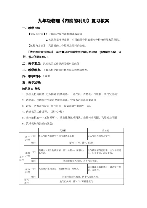 内能的利用 复习  教案