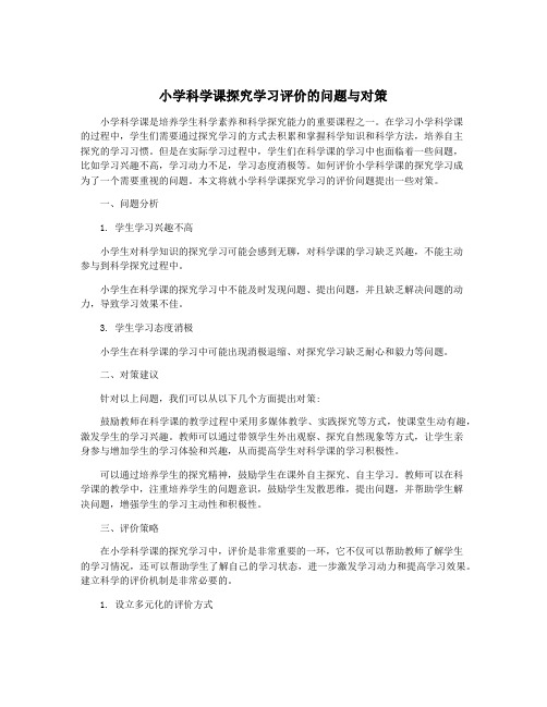 小学科学课探究学习评价的问题与对策