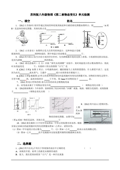 苏教版初二物理上册《第二章物态变化》单元检测含答案