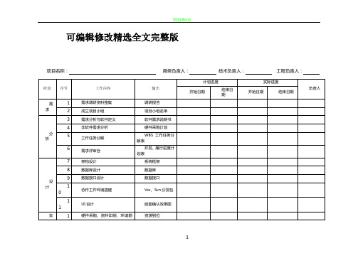 软件项目实施进度计划表精选全文完整版