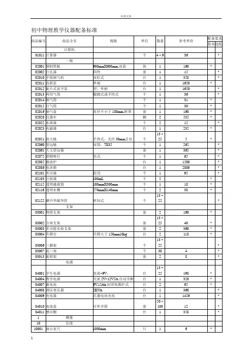 初中物理教学仪器配备标准