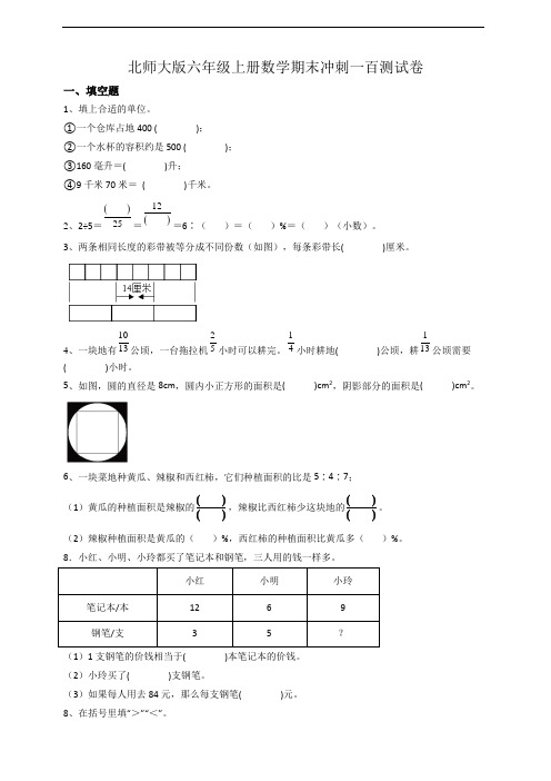 北师大版六年级上册数学期末冲刺一百测试卷(含答案)