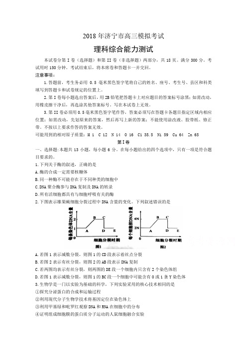 山东省济宁市2018届高三第一次模拟考试理科综合试题