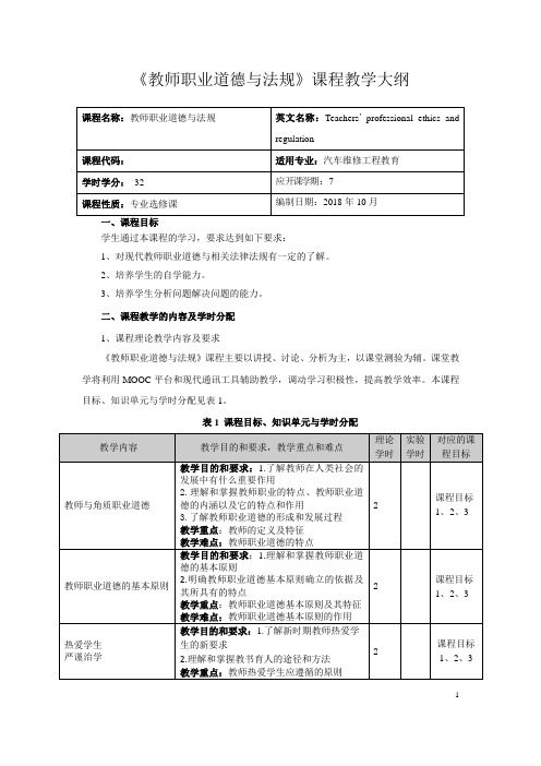 《教师职业道德与法规》教学大纲