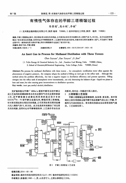 有惰性气体存在的甲醇三塔精馏过程