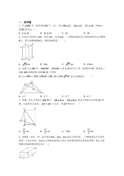 人教版八年级初二数学下学期勾股定理单元 易错题专题强化试卷学能测试试卷