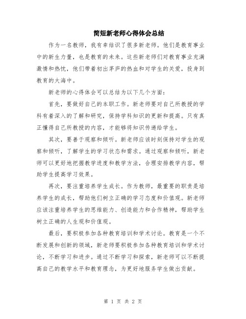 简短新老师心得体会总结