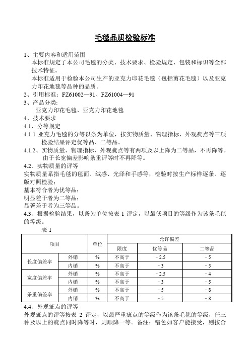 毛毯质量检验标准