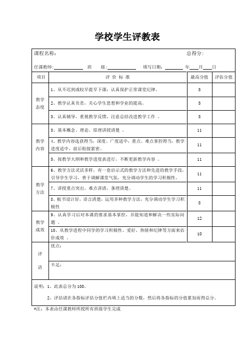 学校学生评教表