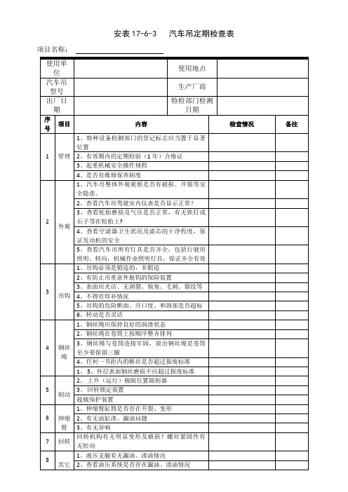 安表17-6-3  汽车吊定期检查表