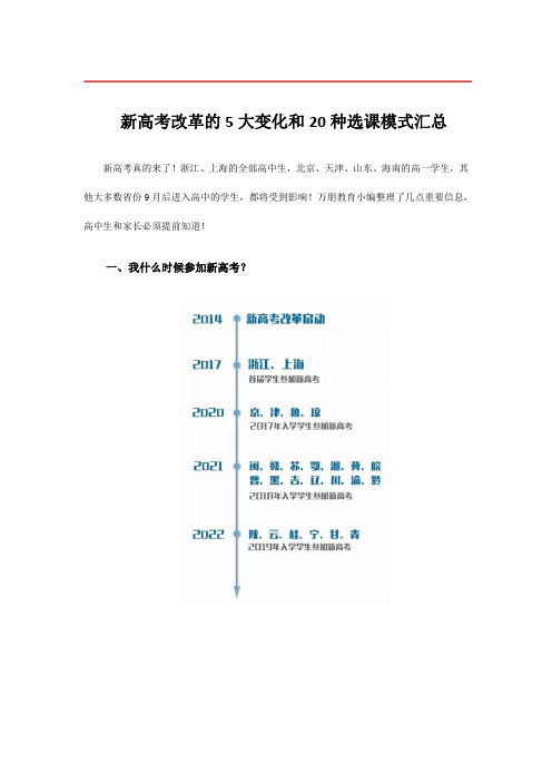 高考改革的5大变化和20种选课模式汇总