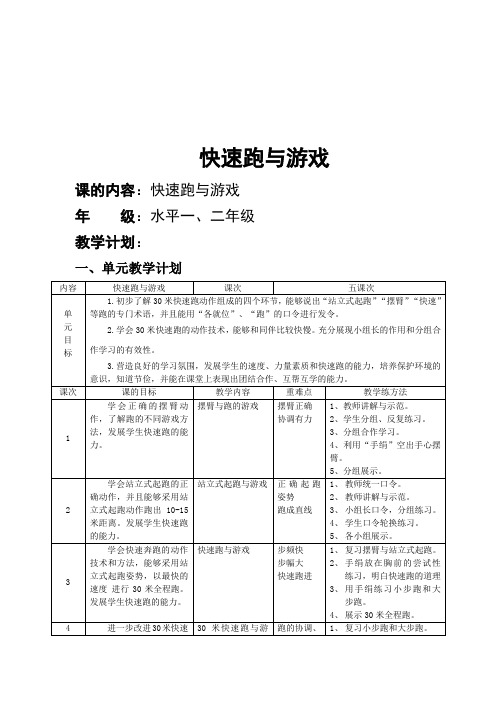 二年级体育教案-快速跑与游戏全国通用