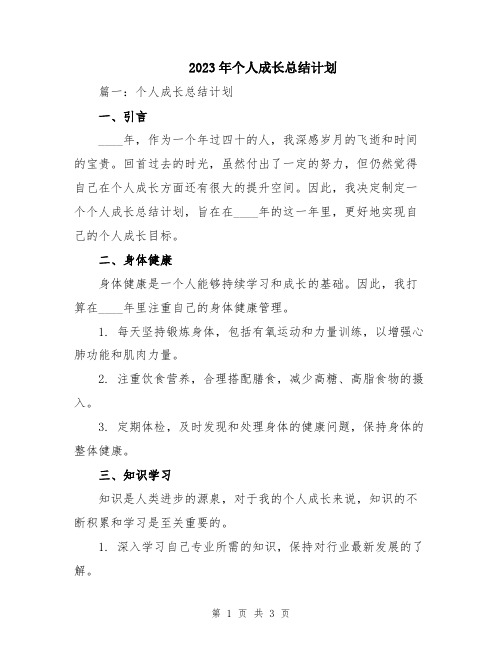 2023年个人成长总结计划