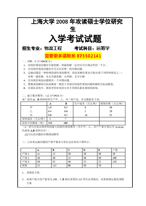 上海大学物流工程考研真题