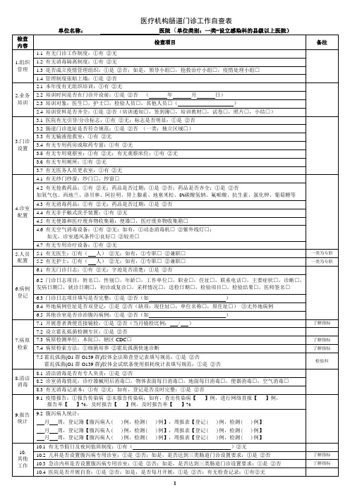 医疗机构肠道门诊自查表(1类 2类 3类)