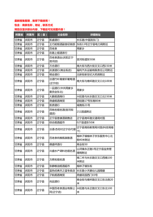 新版甘肃省庆阳市正宁县酒水批发企业公司商家户名录单联系方式地址大全45家