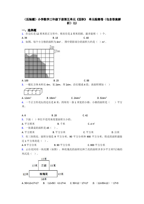 (压轴题)小学数学三年级下册第五单元《面积》 单元检测卷(包含答案解析)(1)