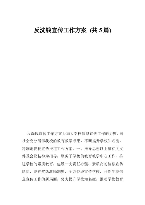 反洗钱宣传工作方案（共5篇）