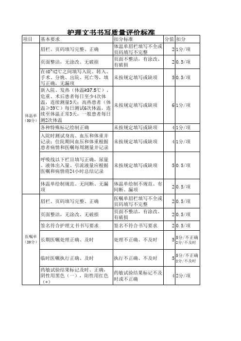 护理文书评分标准