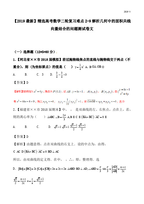 高考数学二轮复习难点2-9解析几何中的面积共线向量结合的问题测试卷文