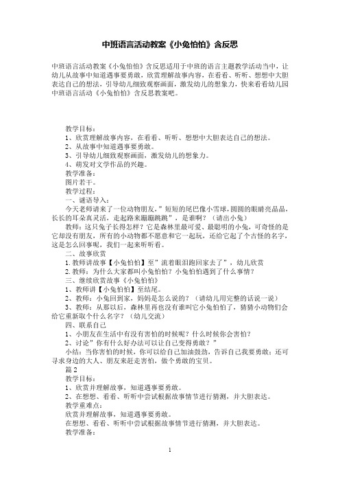 中班语言活动教案《小兔怕怕》含反思