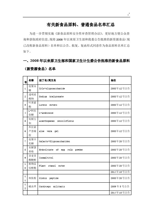 新食品原料,普通食品详细名单汇总