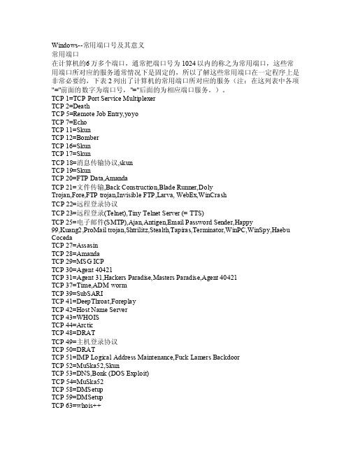 Windows--常用端口号及其意义