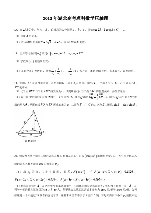 2013年湖北高考理科数学压轴题