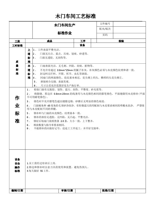 木门车间工艺标准