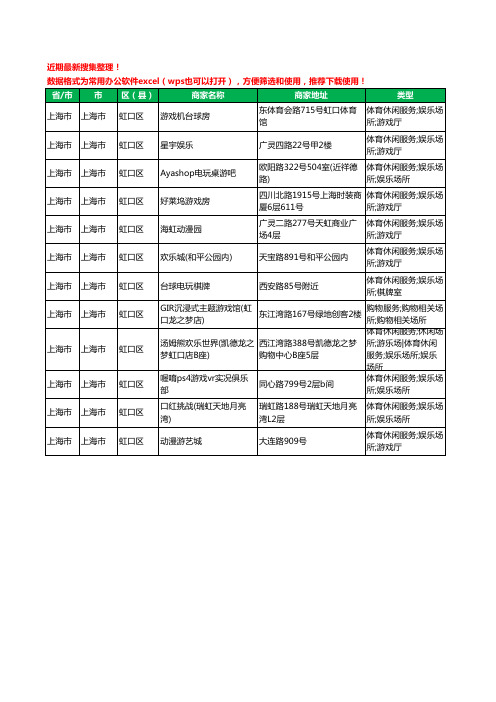 2020新版上海市上海市虹口区游戏工商企业公司商家名录名单黄页联系方式大全12家