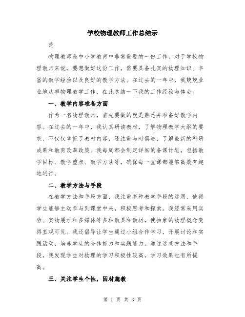 学校物理教师工作总结示