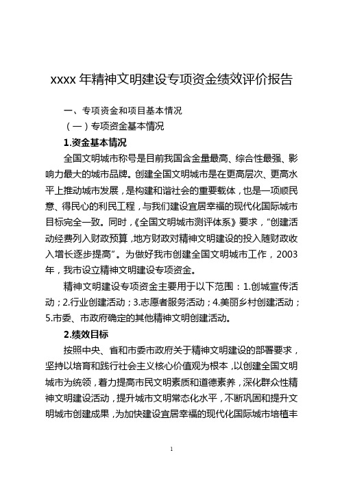 xxxx年精神文明建设专项资金绩效评价报告