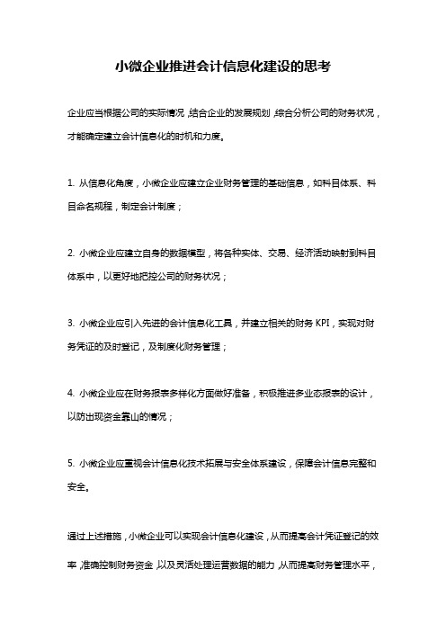 小微企业推进会计信息化建设的思考