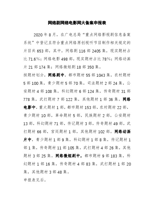 网络剧网络电影网大备案申报表(最新的向广电总局申报的内容表格)