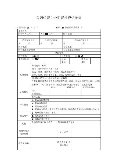 兽药饲料检查表