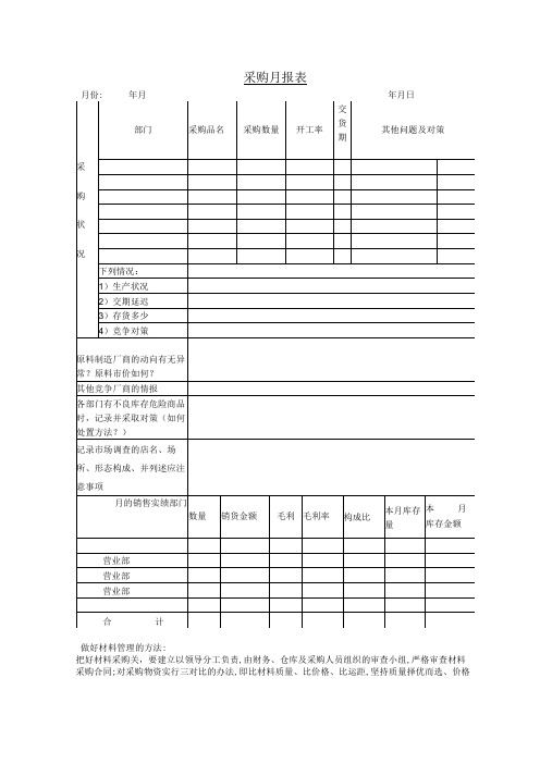 采购月报表参考范本